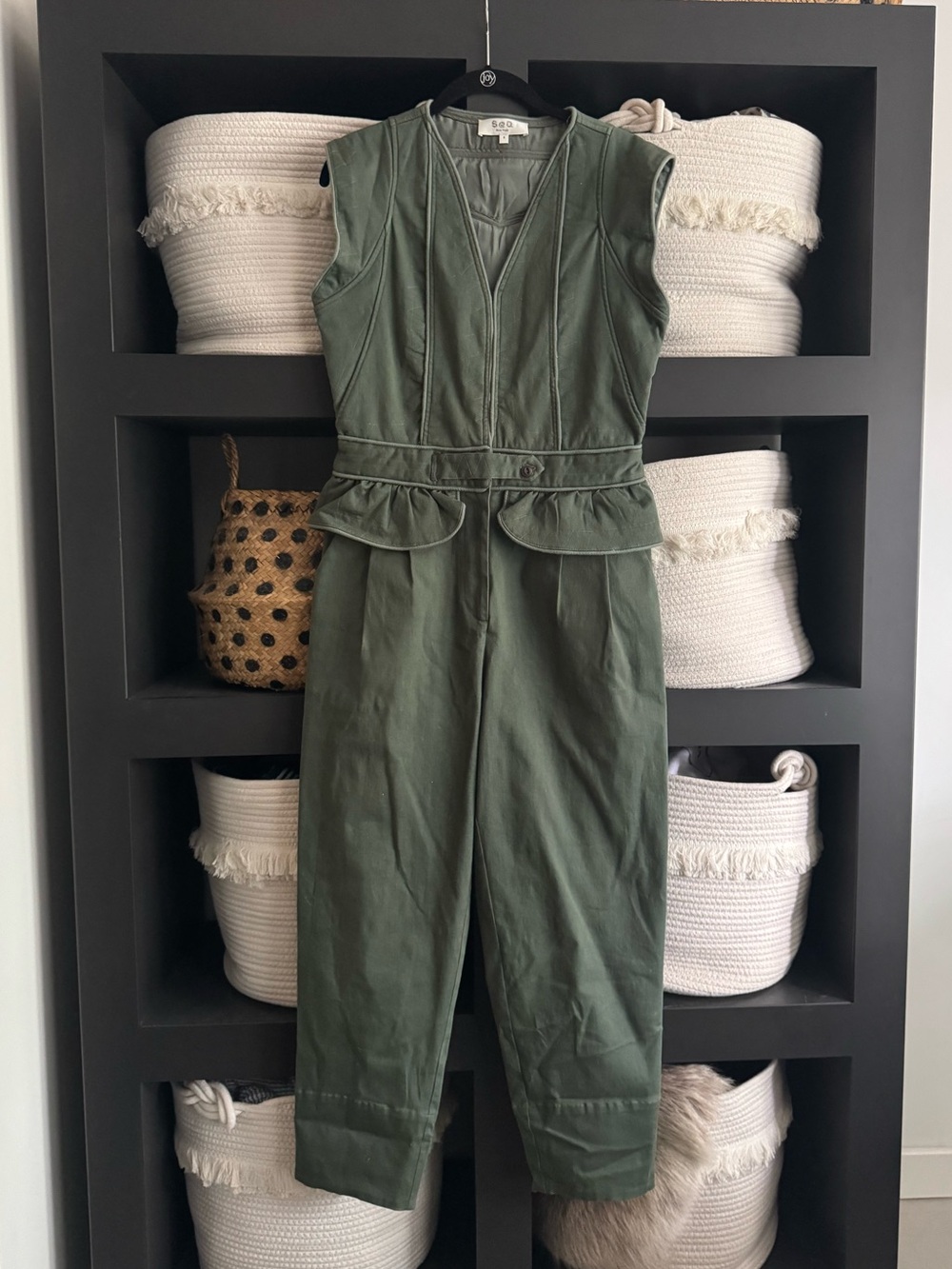 Sleeveless Olive Green Peplum Jumpsuit